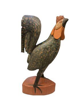 Carved Rooster Sculpture Wood Chicken Farmhouse Vintage Farmcore Cozy Farm 17"